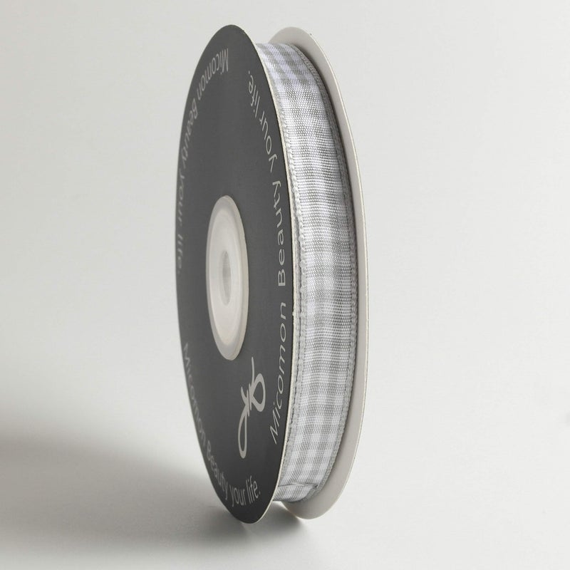Micomon Gray Gingham Plaid Checked Ribbon 25 Yards Each Roll 100% Polyester (3/8"",Gray) - Image 2